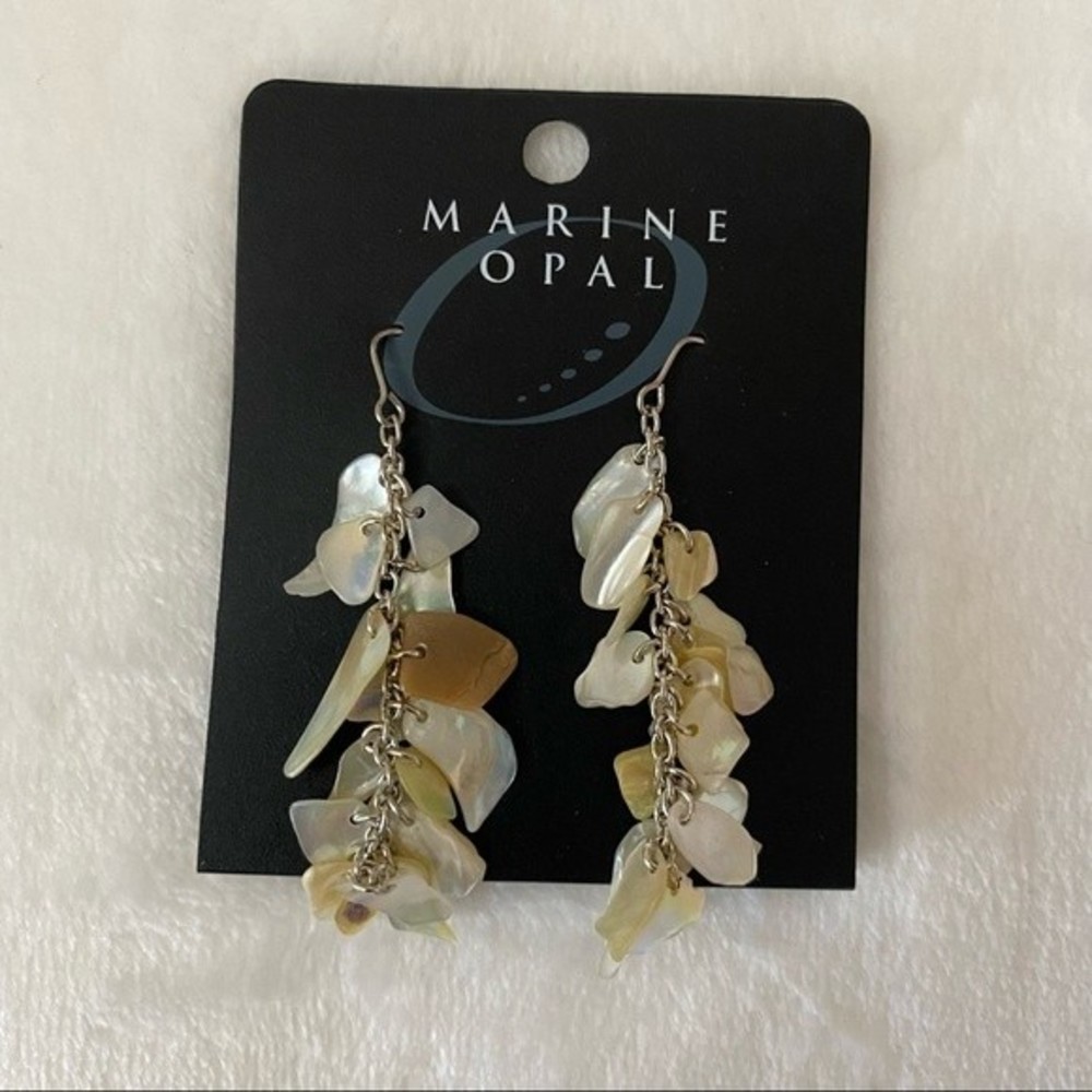 Marine Opal Ivory Layered Stones Drop Teardrop Beaded Dangle Earrings